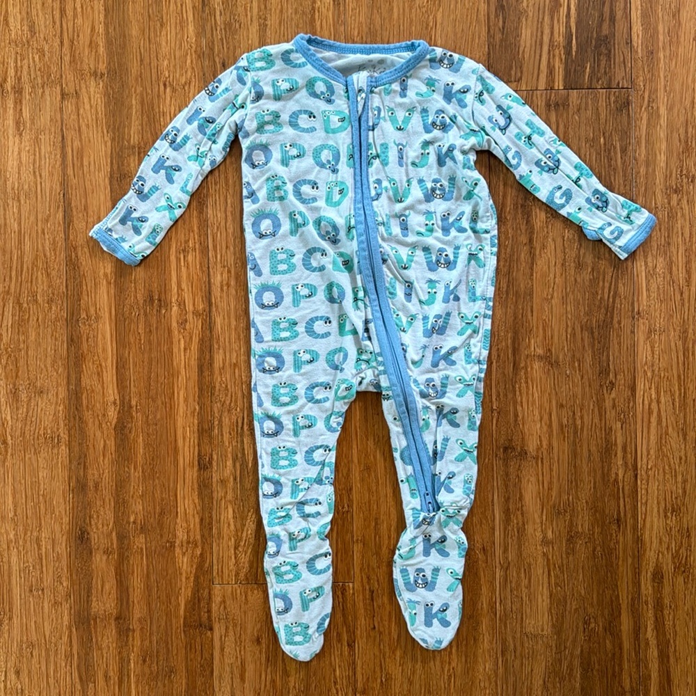 Kickee Pants Alphabet Monster Theme Zip Up Footie Pajama • 3-6 months
